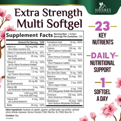 Multivitamin for Women - Complete Daily Women's Multivitamin with Calcium, Folic Acid, Vitamin A, C, D, E, & B Vitamins, Zinc and Iron - For Bone, Energy & Immune Support - 120 Softgels