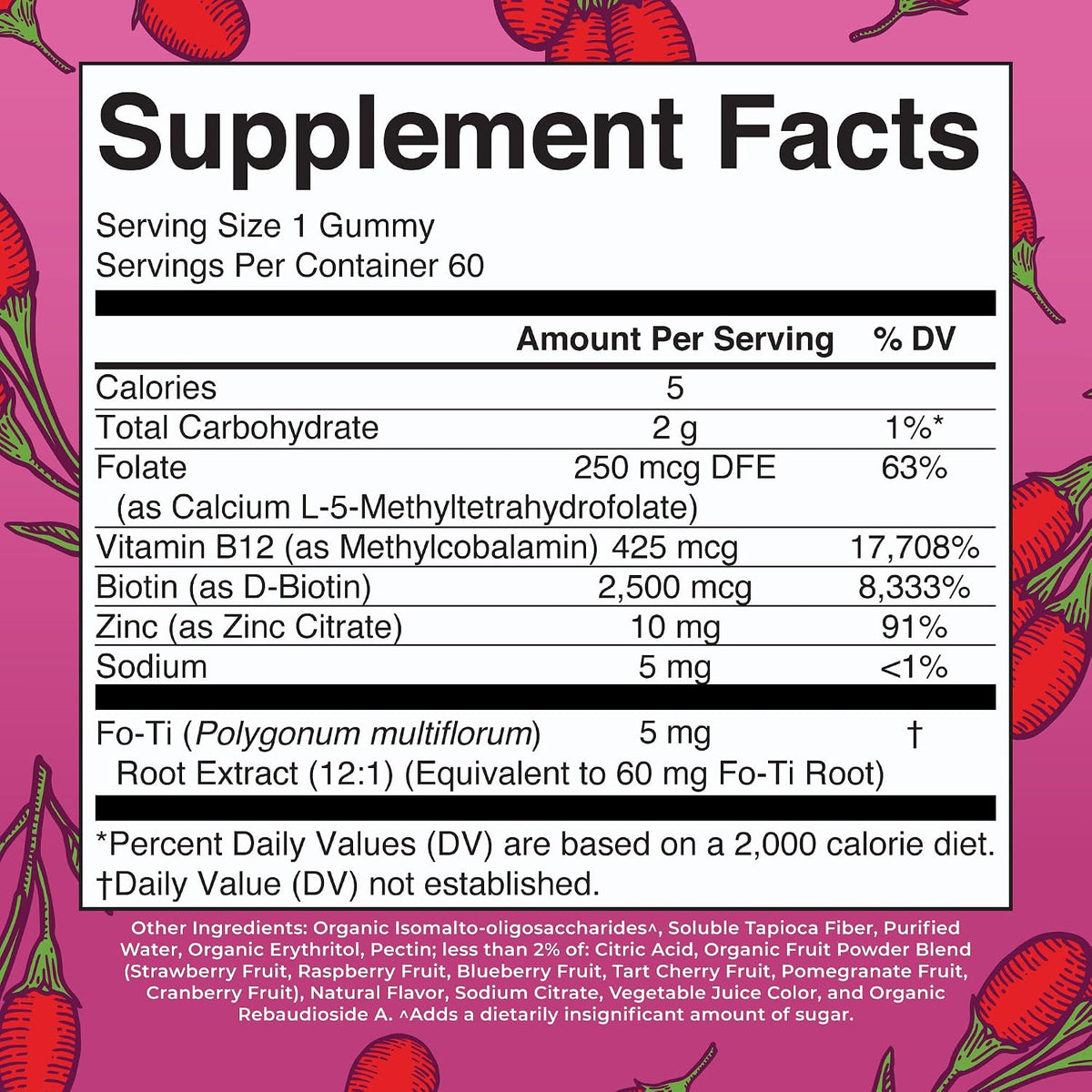 MARYRUTH'S Organics Biotin Gummies – Sugar Free, Vegan, 2500mcg for Hair, Skin & Nails – 60 Count - görsel 2
