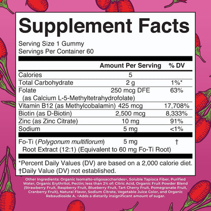 MARYRUTH'S Organics Biotin Gummies – Sugar Free, Vegan, 2500mcg for Hair, Skin & Nails – 60 Count