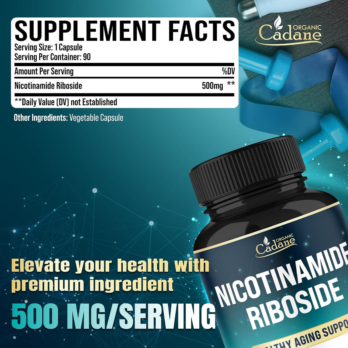 Organic Cadane Nicotinamide Riboside Supplement | Cellular Health Support | Vegan, Non-GMO – 90 Capsules - görsel 2