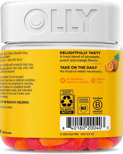 OLLY Hello Happy Gummy Worms, Mood Support Gummies for Adults with Saffron Extract & Vitamin D, Tropical Zing, 60 Count