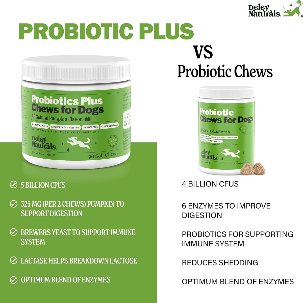 Deley Naturals Probiotics Plus Chews for Dogs - Gut Health Supplement with 5 Billion CFUs and Digestive Enzymes (90 Chews) - görsel 5