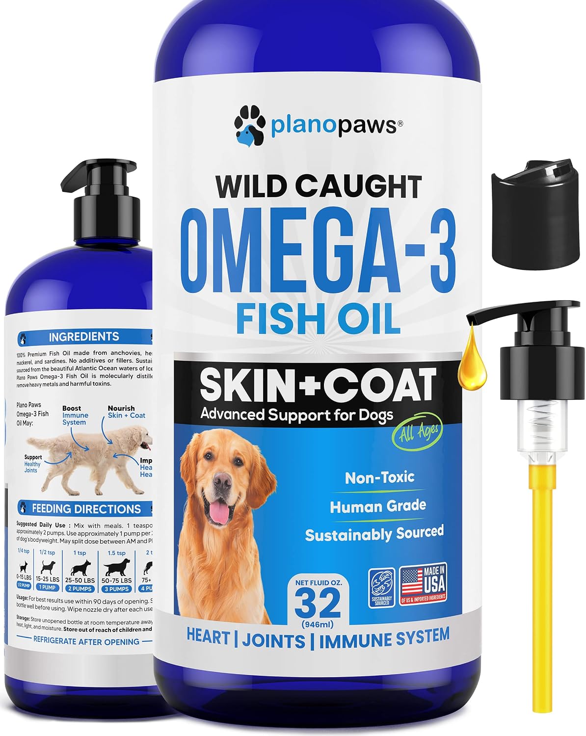 PlanoPaws Omega 3 Fish Oil for Dogs - Liquid Supplement for Skin and Coat, Joints, Brain and Heart Health - görsel 10