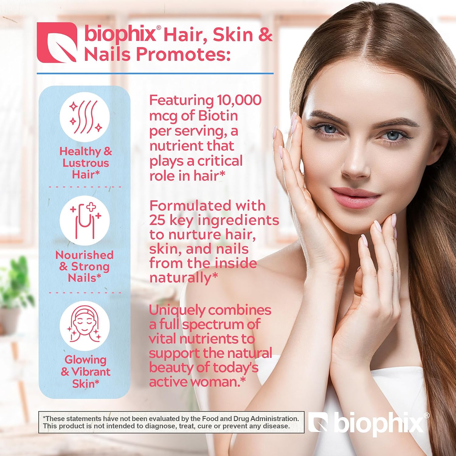 biophix Hair Skin and Nails Complex – 180 Caplets with 10,000 mcg Biotin - görsel 2
