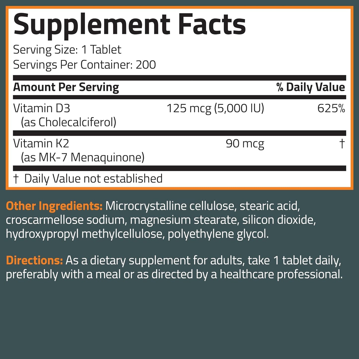 Bronson Vitamin K2 D3 (MK7) Supplement - 5000 IU D3 & 90 mcg K2 MK-7, 200 Tablets - görsel 8