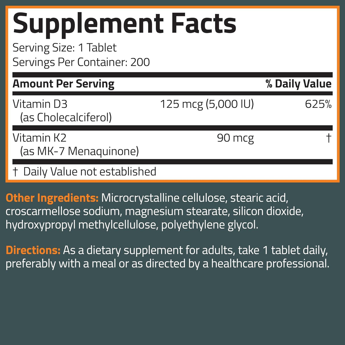 Bronson Vitamin K2 D3 (MK7) Supplement - 5000 IU D3 & 90 mcg K2 MK-7, 200 Tablets - görsel 8