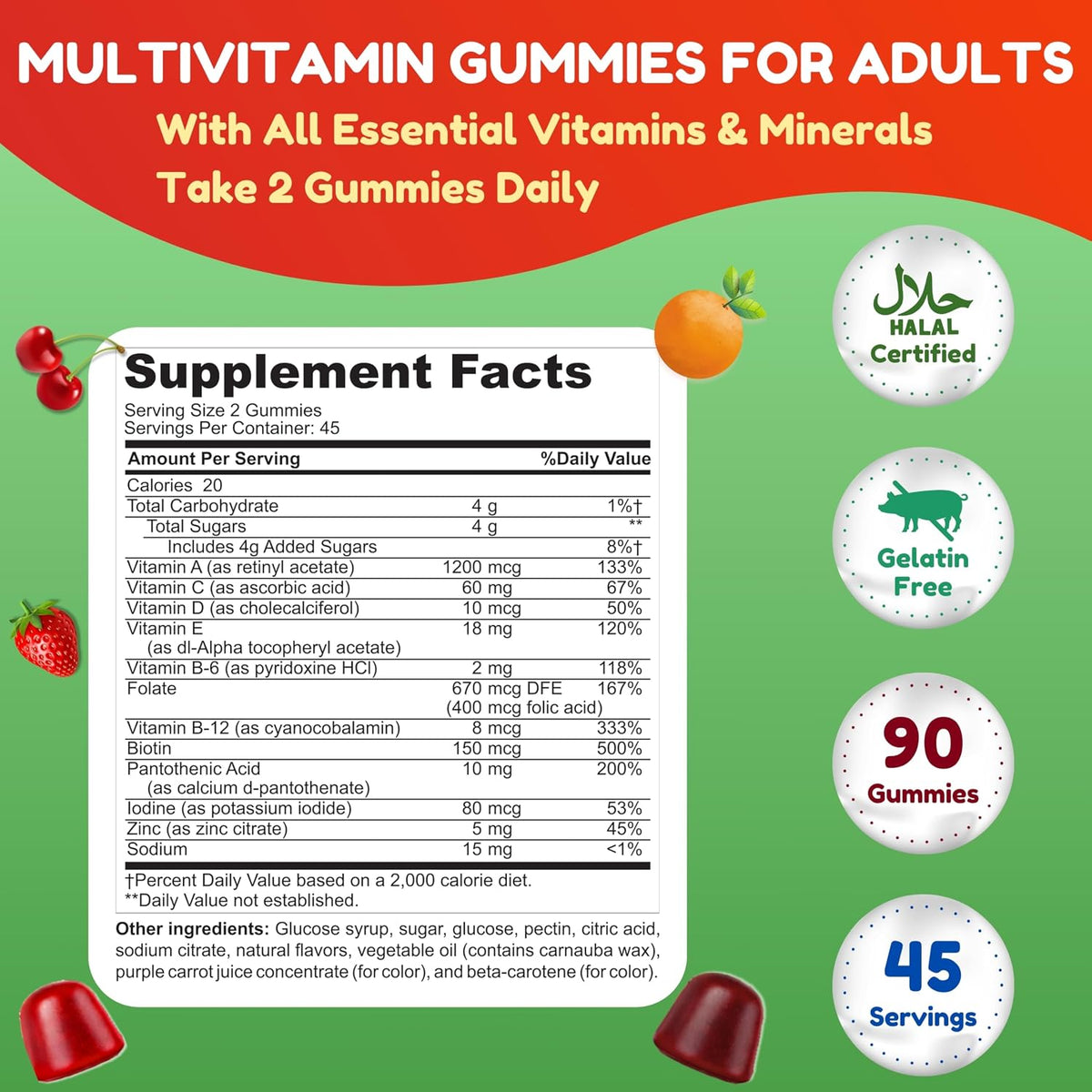 Halal & Vegetarian Multivitamin Gummies for Adults – 45 Servings - görsel 2