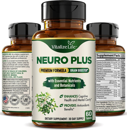 Neuro Plus Brain Supplement - Nootropic for Memory, Focus & Clarity - 60 Capsules
