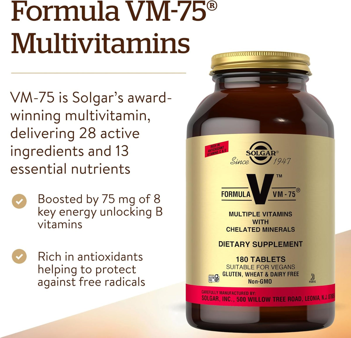 Solgar Formula VM-75 Multivitamin with Chelated Minerals - 180 Tablets - görsel 3