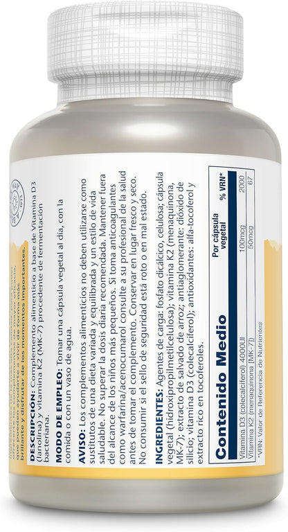 Solaray Vitamin D3 K2 – 5000 IU & 50 mcg Vitamin K2 MK-7, 120 Vegetarian Capsules