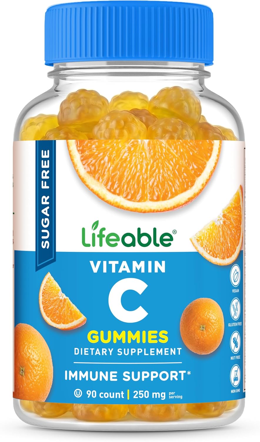 Lifeable Sugar Free Vitamin C Gummies – 250mg – Natural Orange Flavour – Immune Support – 90 Gummies - görsel 1