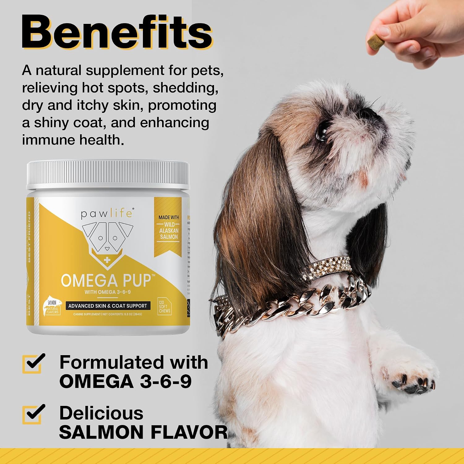 Pawlife Dog Fish Oil Supplements – Omega-3 Chews for Skin and Coat, Salmon Flavour (120 Chews) - görsel 2