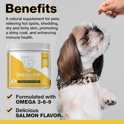 Pawlife Dog Fish Oil Supplements – Omega-3 Chews for Skin and Coat, Salmon Flavour (120 Chews)
