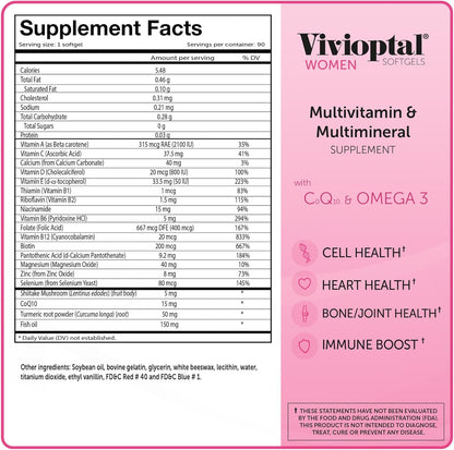 Vivioptal Women Multivitamin with CoQ10 & Omega-3, 90 Capsules - German Formula