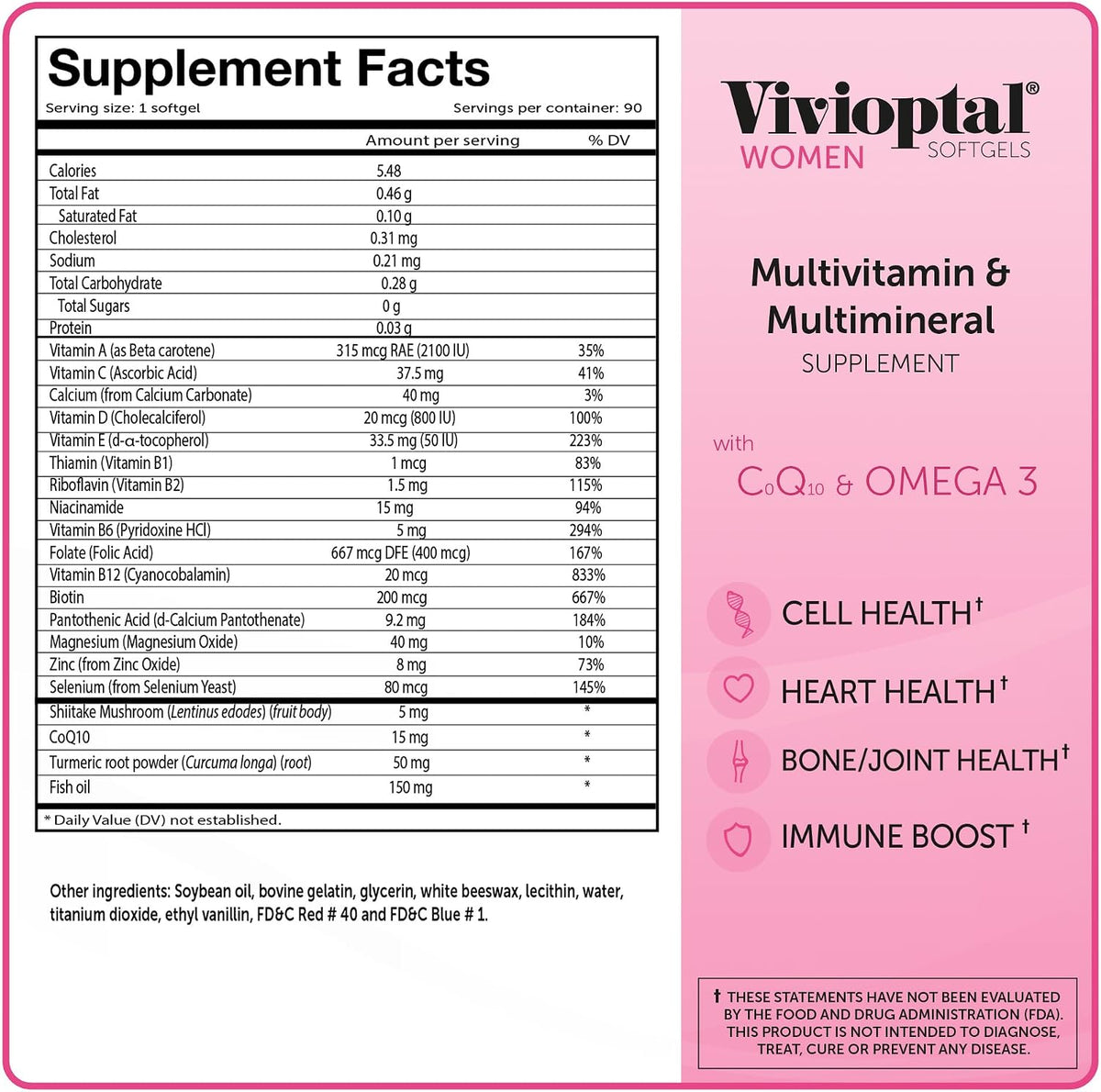 Vivioptal Women Multivitamin and Multimineral Food Supplement with CoQ10 & Omega-3, 90 Softgels - görsel 6