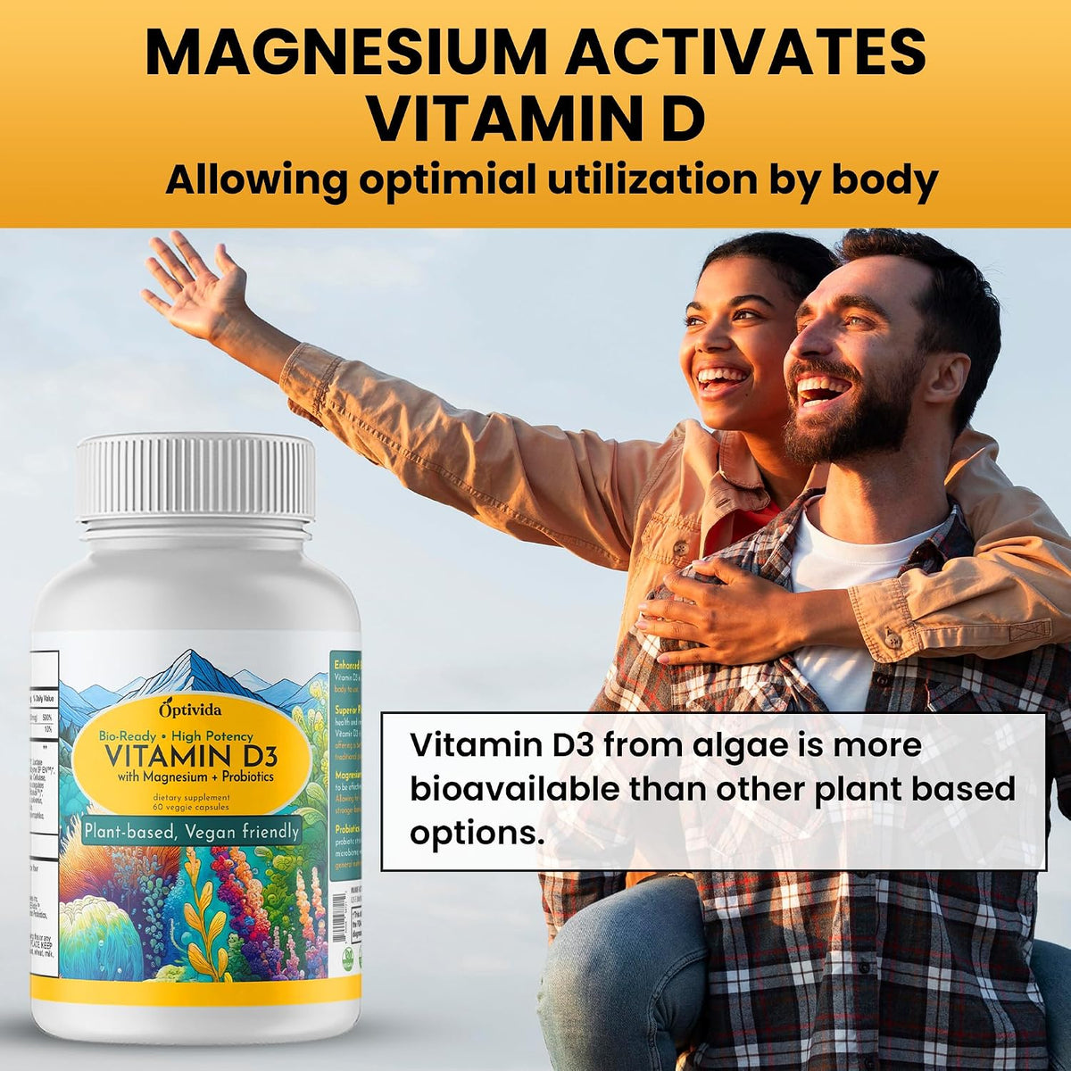 OPTIVIDA Bio-available Vegan Vitamin D3 4000 IU with Magnesium, Probiotics & Digestive Enzymes - görsel 3