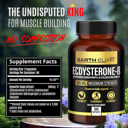 Earth Elixir Ecdysterone 900mg – 180 Capsules – Muscle Building Supplement with 95% Beta Ecdysterone