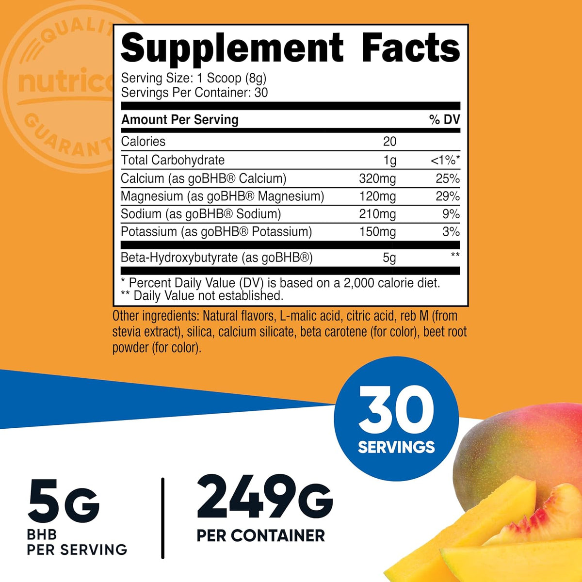 Nutricost BHB Salts Drink Mix (30 Servings, Peach Mango Flavour) - 5g BHB Per Serving, 0g Sugars, Vegetarian - görsel 2