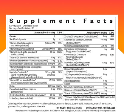 Seeking Health Optimum Multivitamin Chewable - Immune Support with L-5-MTHF, B12 & D3 - 30 Tablets