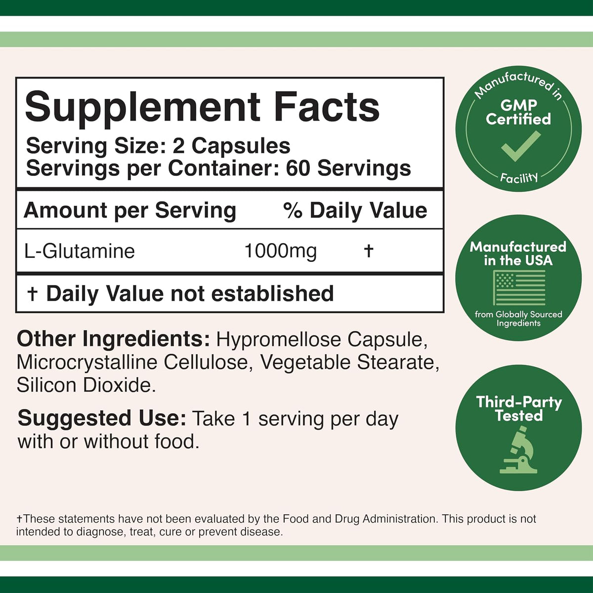 L-Glutamine Capsules (1000mg, 120 Capsules) – Double Wood Supplements - görsel 2
