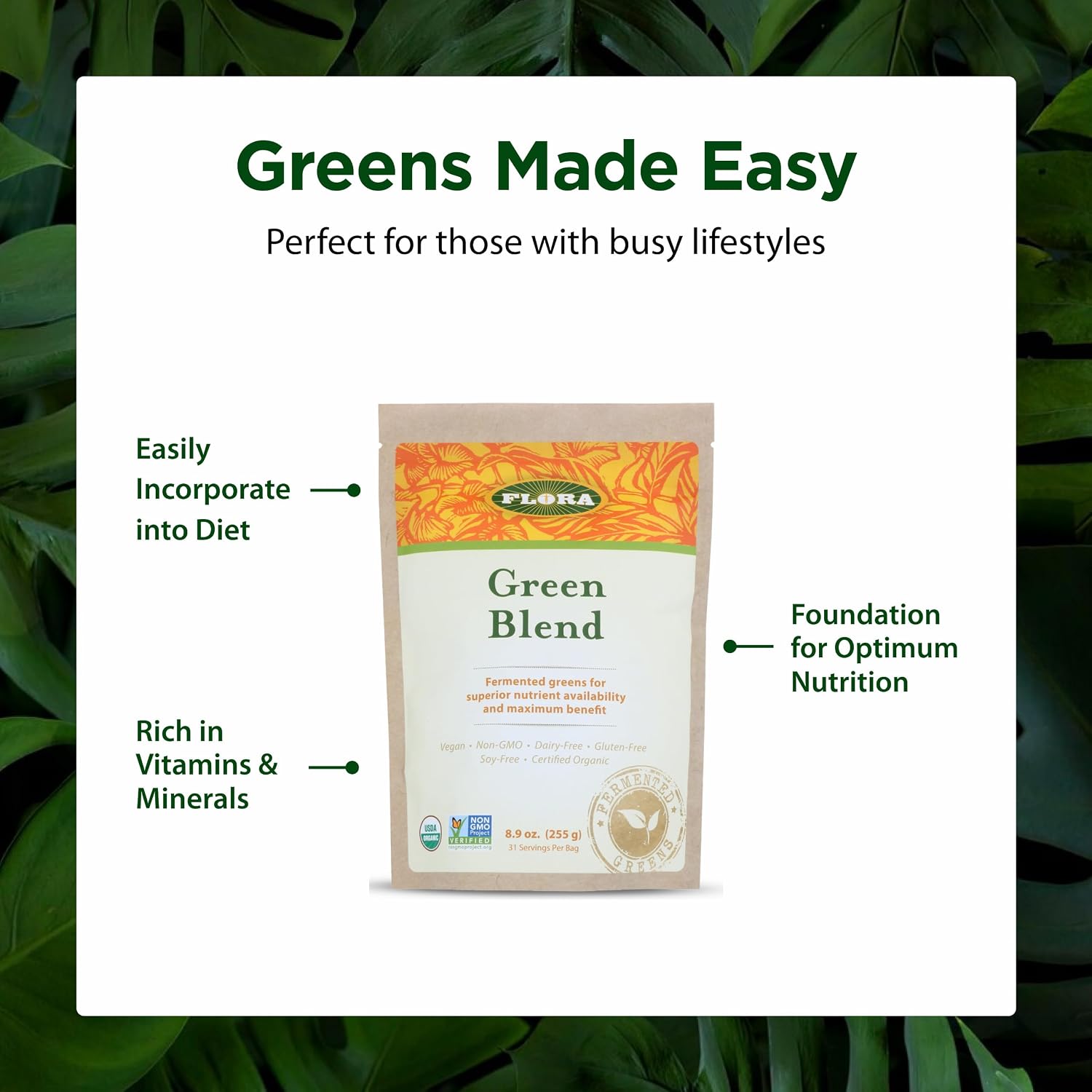 Flora Green Blend: Organic Fermented Greens Powder - 252 g - görsel 4