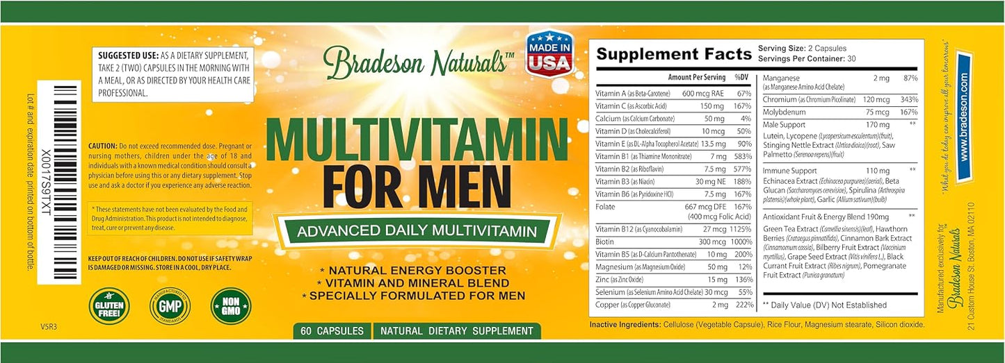 Bradeson Naturals Men's Multivitamin – Energy, Focus & Performance (60 Capsules) - görsel 5