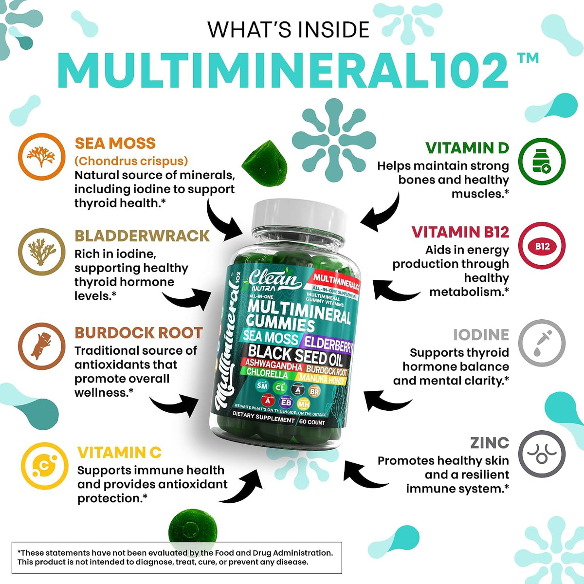 Sea Moss Gummies | Black Seed Oil, Ashwagandha, Elderberry - Vegan Irish Sea Moss Vitamins - görsel 3