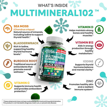 Sea Moss Gummies | Black Seed Oil, Ashwagandha, Elderberry - Vegan Irish Sea Moss Vitamins