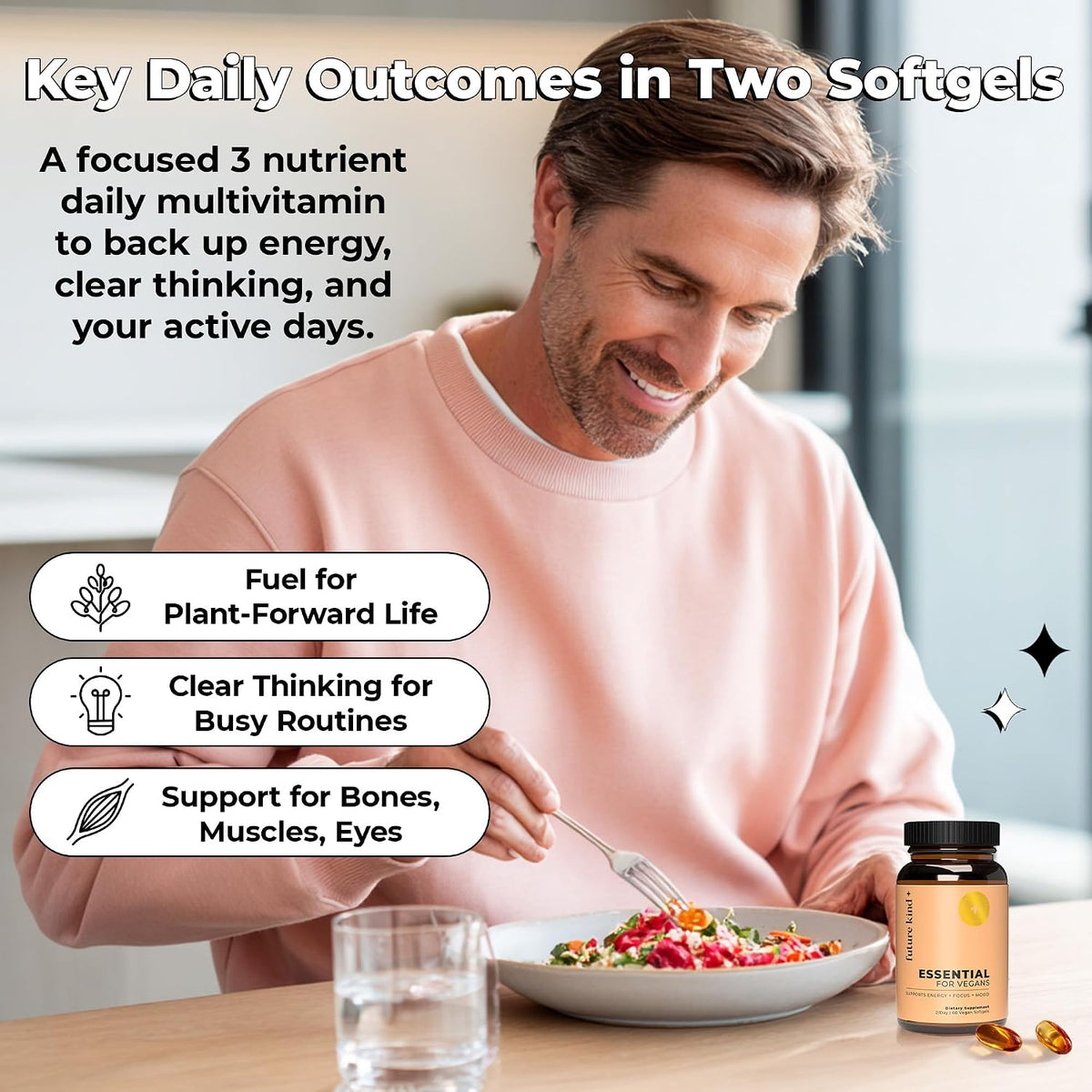 Future Kind 3 in 1 Daily Multivitamin - Vegan B12, D3, and Omega-3 Softgels - 60 Count - görsel 3