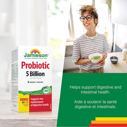 Jamieson Laboratories Probiotic 5 Billion Regular Strength Supplement, 60 Capsules