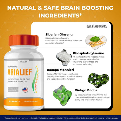 Arialief Brain Supplements for Memory and Focus Capsules (60 Capsules)