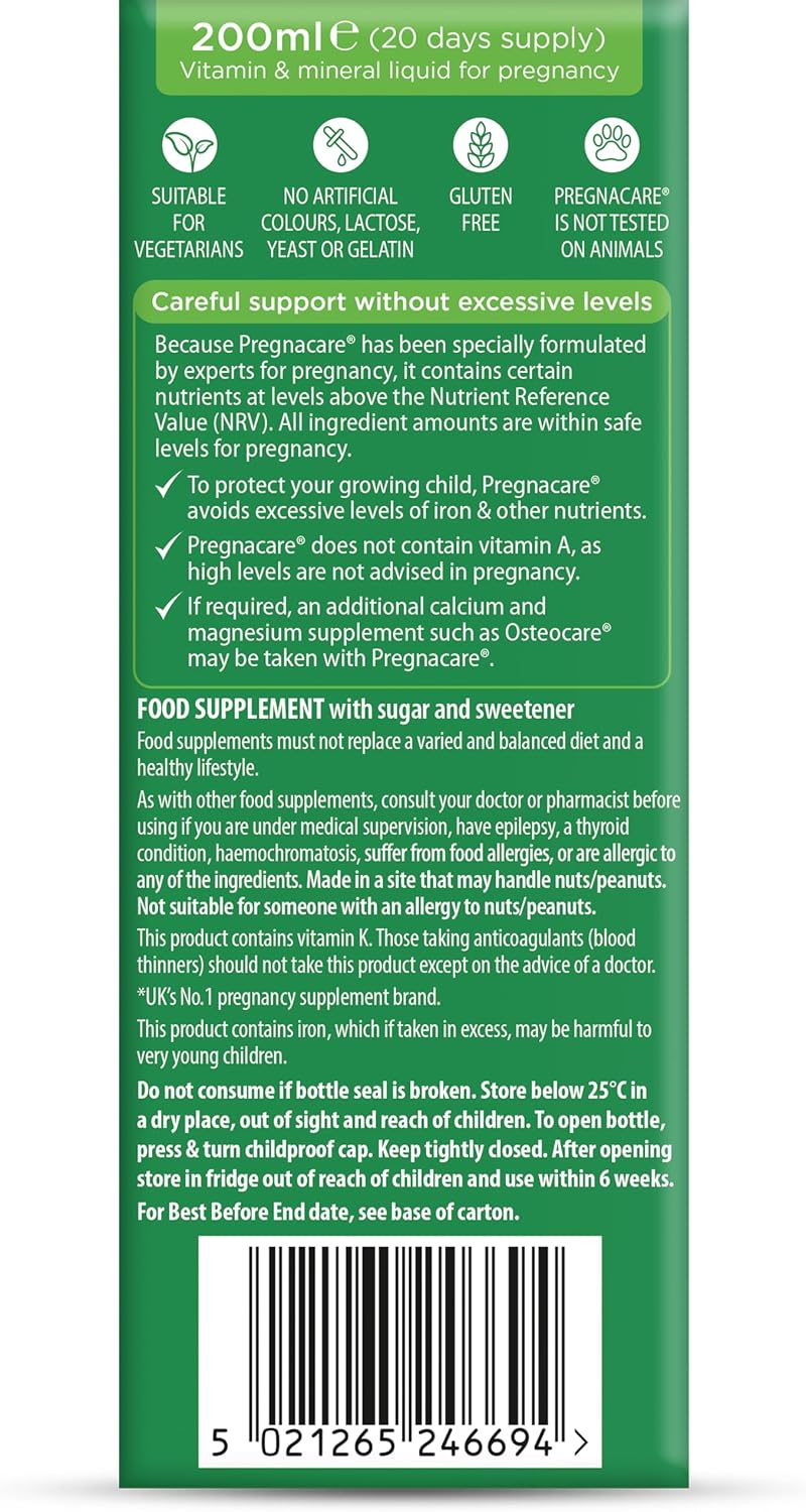 Vitabiotics Pregnacare Liquid – Prenatal Supplement with Folic Acid & Vitamin D, 200 ml - görsel 5