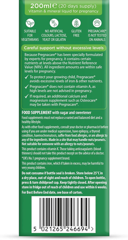 Vitabiotics Pregnacare Liquid – Prenatal Supplement with Folic Acid & Vitamin D, 200 ml
