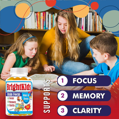 BrightKids Focus Gummies – Omega 3 DHA Brain Vitamins for Children & Teens