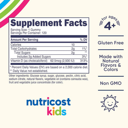 Nutricost Kids Vitamin D3 Gummies 2,500 IU (62.5 µg), 120 Gummies - Mixed Berry Flavour