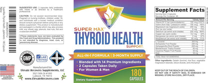 Thyroid Support Supplement – All-in-One with 14 Active Ingredients – 180 Capsules (3-Month Supply)