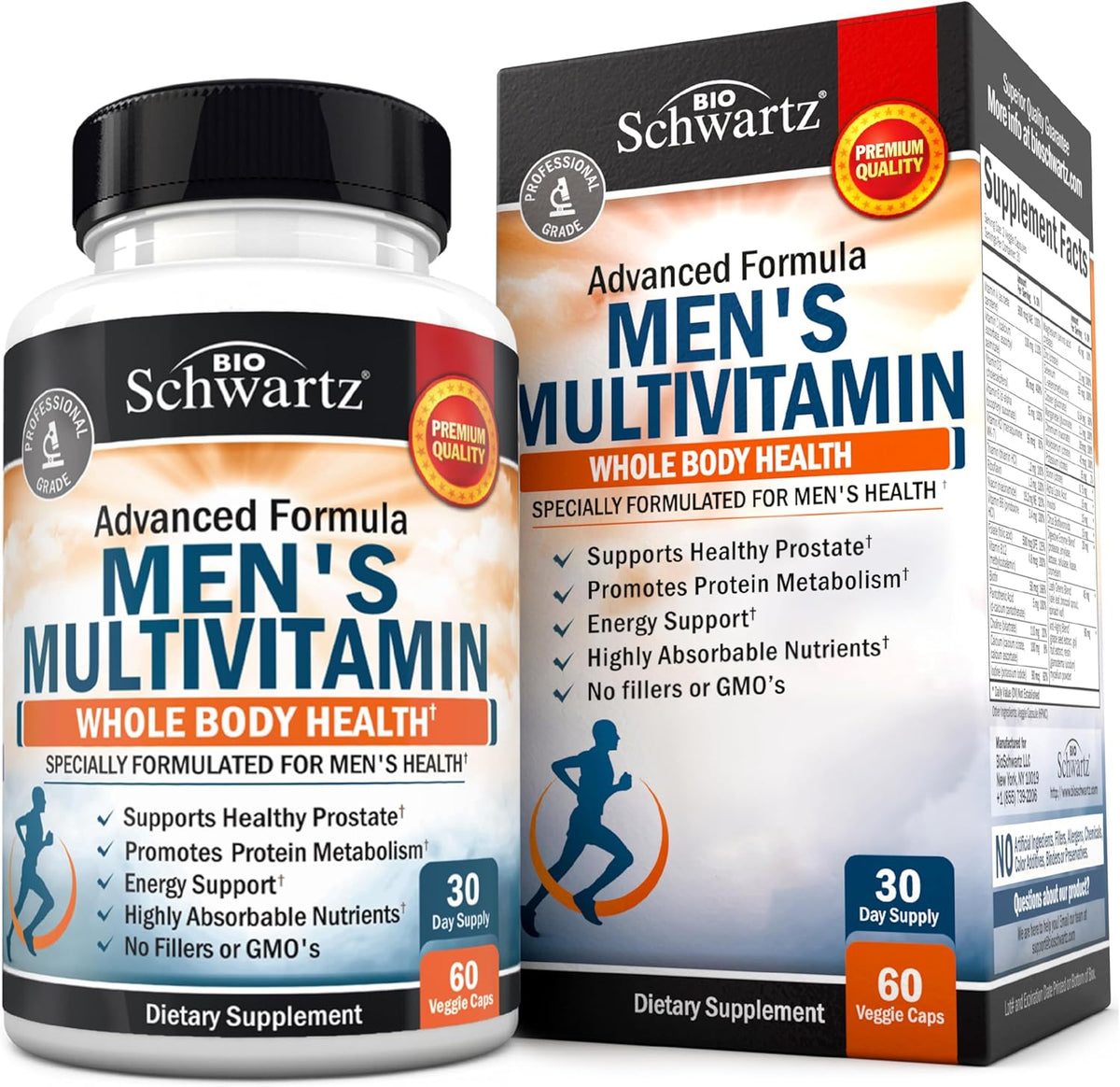 BioSchwartz Men's Multivitamin – Once Daily with Vitamin C, A, B, D3, E, Zinc – 60 Capsules - görsel 1