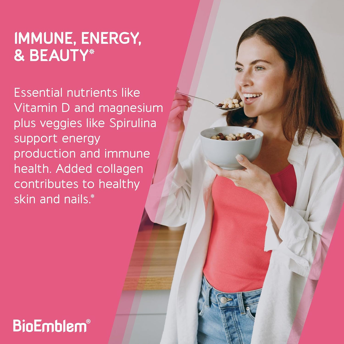 BioEmblem Women's Multivitamin - Complete Daily Multi for Immunity, Energy, Hair and Skin with Vitamin A, B12, B6, D3, Biotin, Iron, Magnesium, Collagen and Veggie Blends - Gluten-free - 90 Capsules - görsel 3