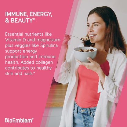BioEmblem Women's Multivitamin - Complete Daily Multi for Immunity, Energy, Hair and Skin with Vitamin A, B12, B6, D3, Biotin, Iron, Magnesium, Collagen and Veggie Blends - Gluten-free - 90 Capsules