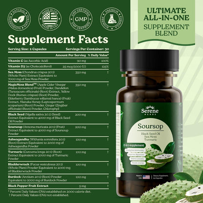 Serene Herbs 17-in-1 Sea Moss Capsules - Irish Moss, Ashwagandha, Turmeric, Bladderwrack - 60 Capsules