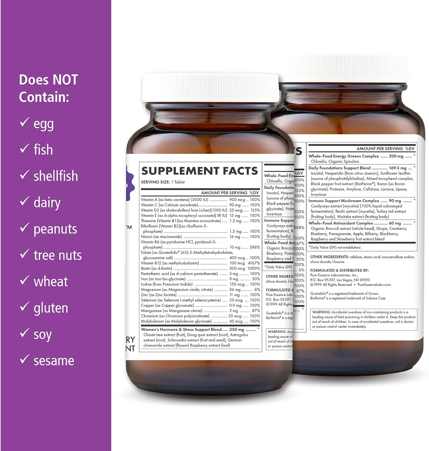 Pure Essence Labs One N Only Multivitamin for Women - Natural One a Day with Vitamin D3, B12 and Biotin - 90 Tablets - görsel 2