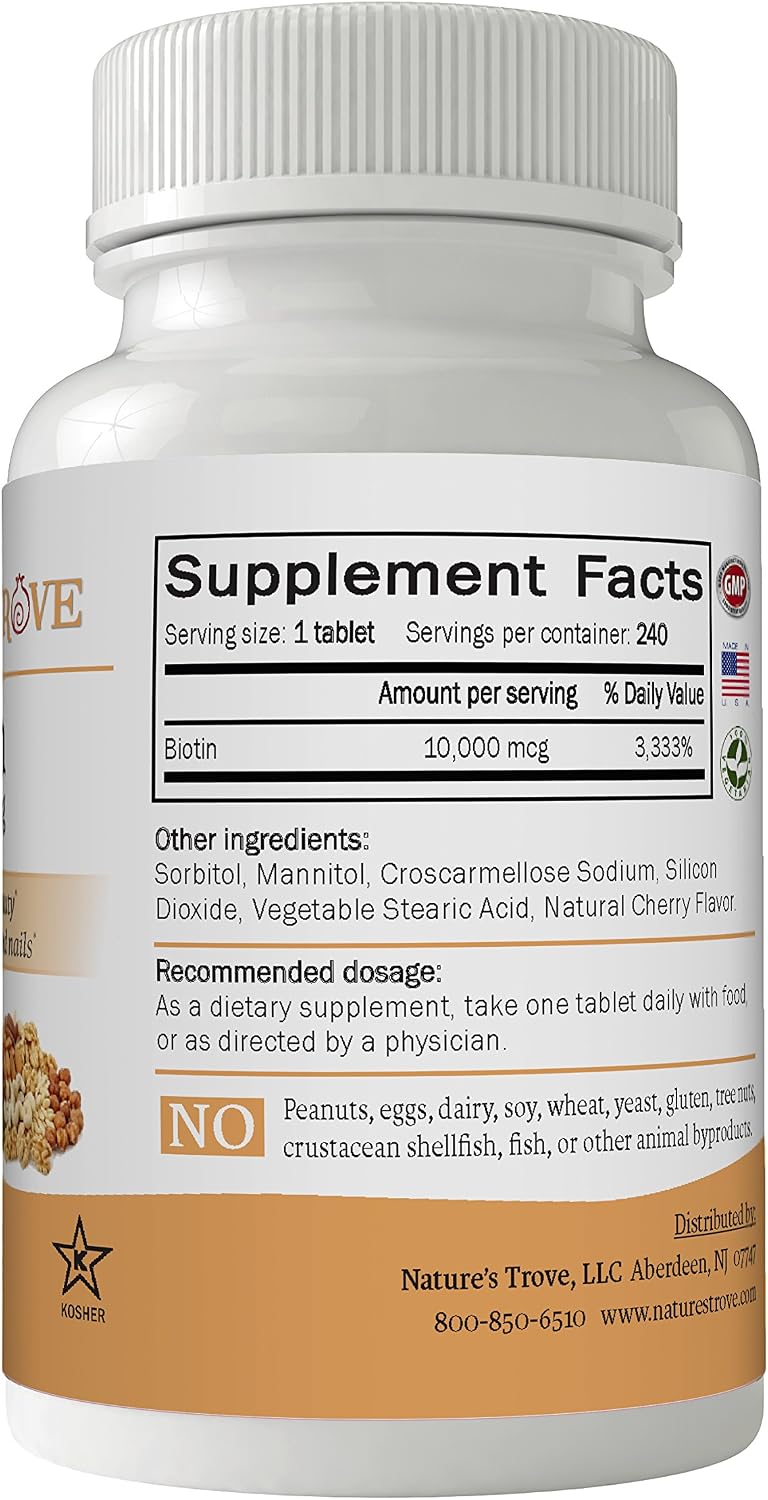 Nature's Trove Biotin 10,000 mcg Chewable Tablets, Cherry Flavour - 240 Easy Chew Tablets - görsel 2