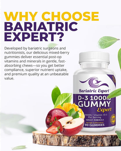 Bariatric Expert D3 Vitamin – Fast-Melting Dietary Supplement for Adults Post Bariatric Surgery, 90 Chewable Tablets