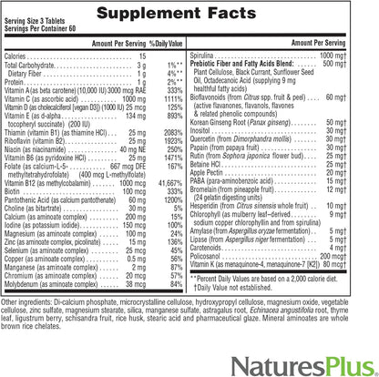 NaturesPlus Source of Life No Iron - 180 Tablets - Multivitamin & Mineral Supplement with Vitamin D3 - Supports Natural Energy & Wellbeing - Gluten Free, Vegetarian - 60 Servings