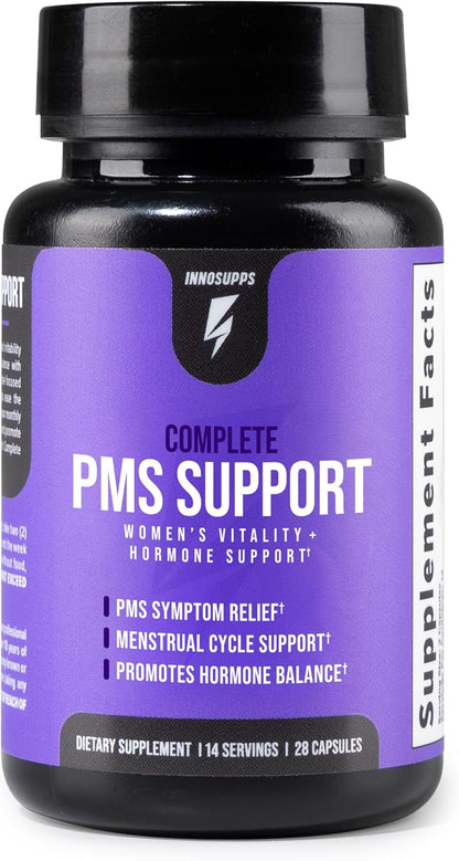 Inno Complete PMS Support - PMS Support Supplement for Women with Chasteberry, Vitamin B6 and Calcium for Menstrual Comfort, Cramp Relief, Mood Support and Cycle Balance (28 Capsules)