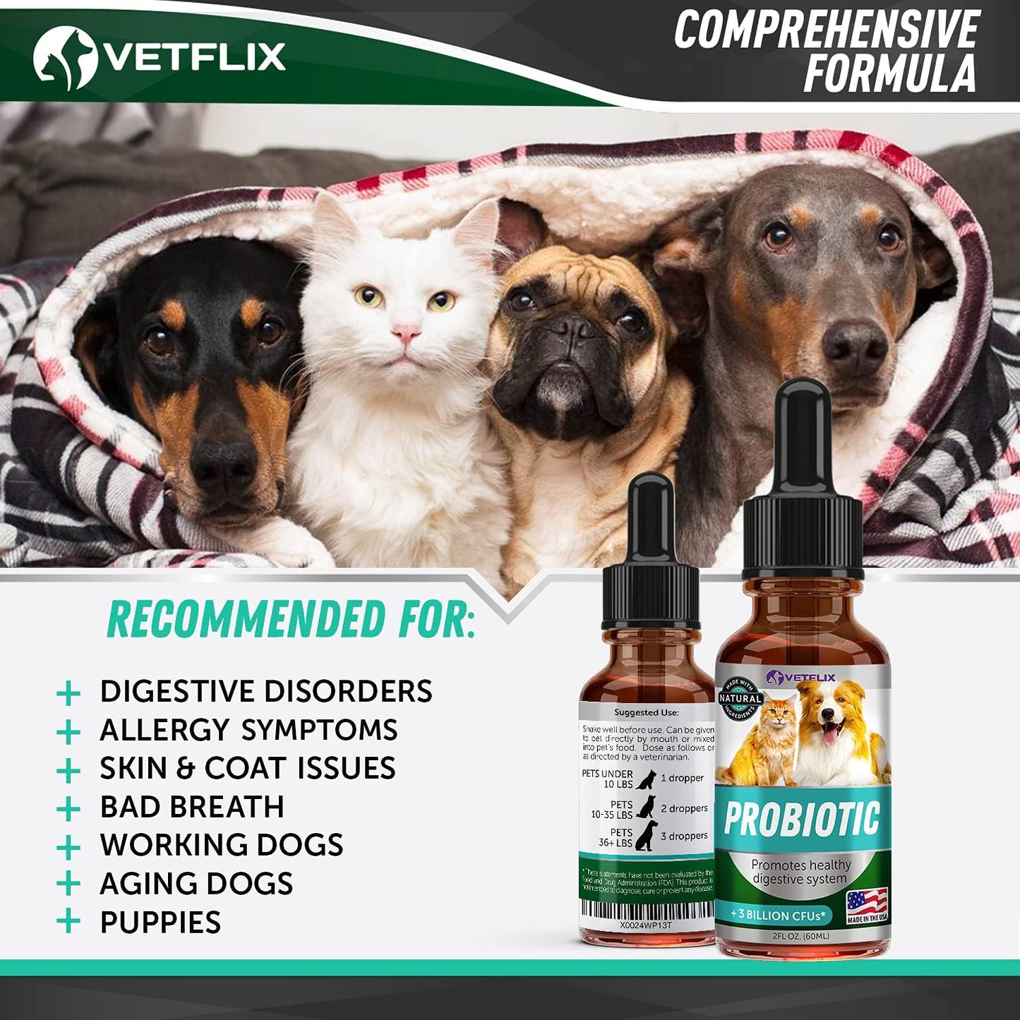Premium Probiotics Liquid for Dogs, Cats, Puppies and Kittens, 2 Fl Oz - görsel 7