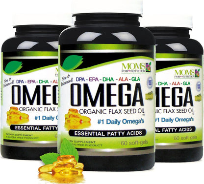 Natural Omega-3-6-9 Blend with DPA, EPA, DHA, ALA and GLA – Organic Flaxseed and Wild Caught Fish Oil – Over 2,800 mg Strength – Gluten-free – Manufactured in the USA – 60 Soft gel capsules (Pack of 2)