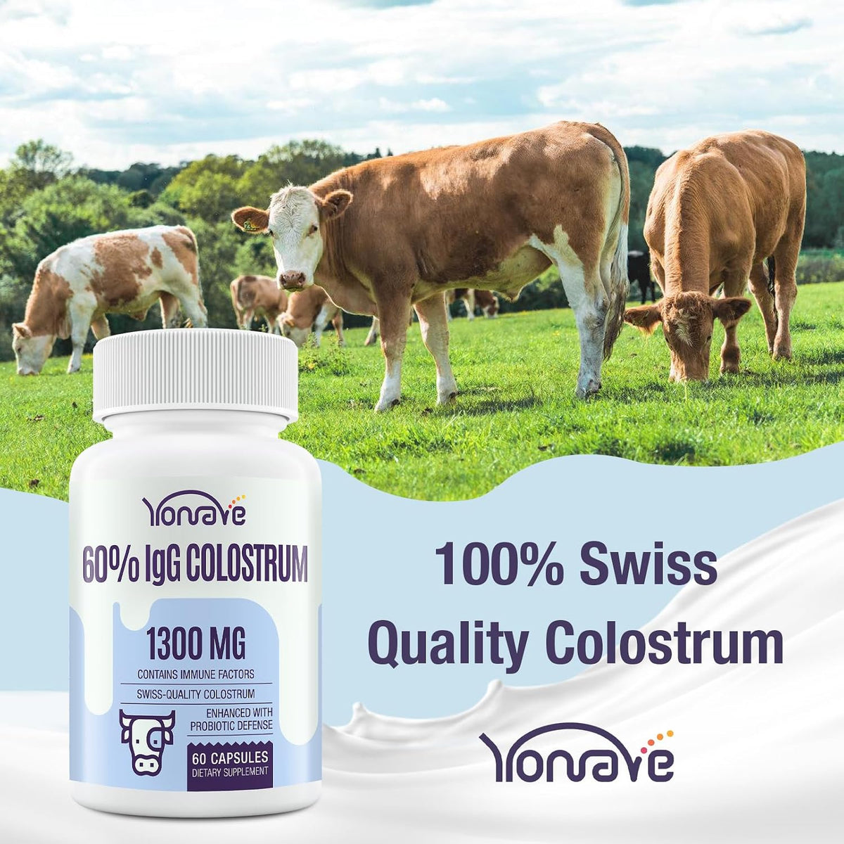 Yonrave Bovine Colostrum Capsules 1300mg - Extra High 60% IgG - Immune, Gut, Bone & Exercise Support - 60 Capsules - görsel 4