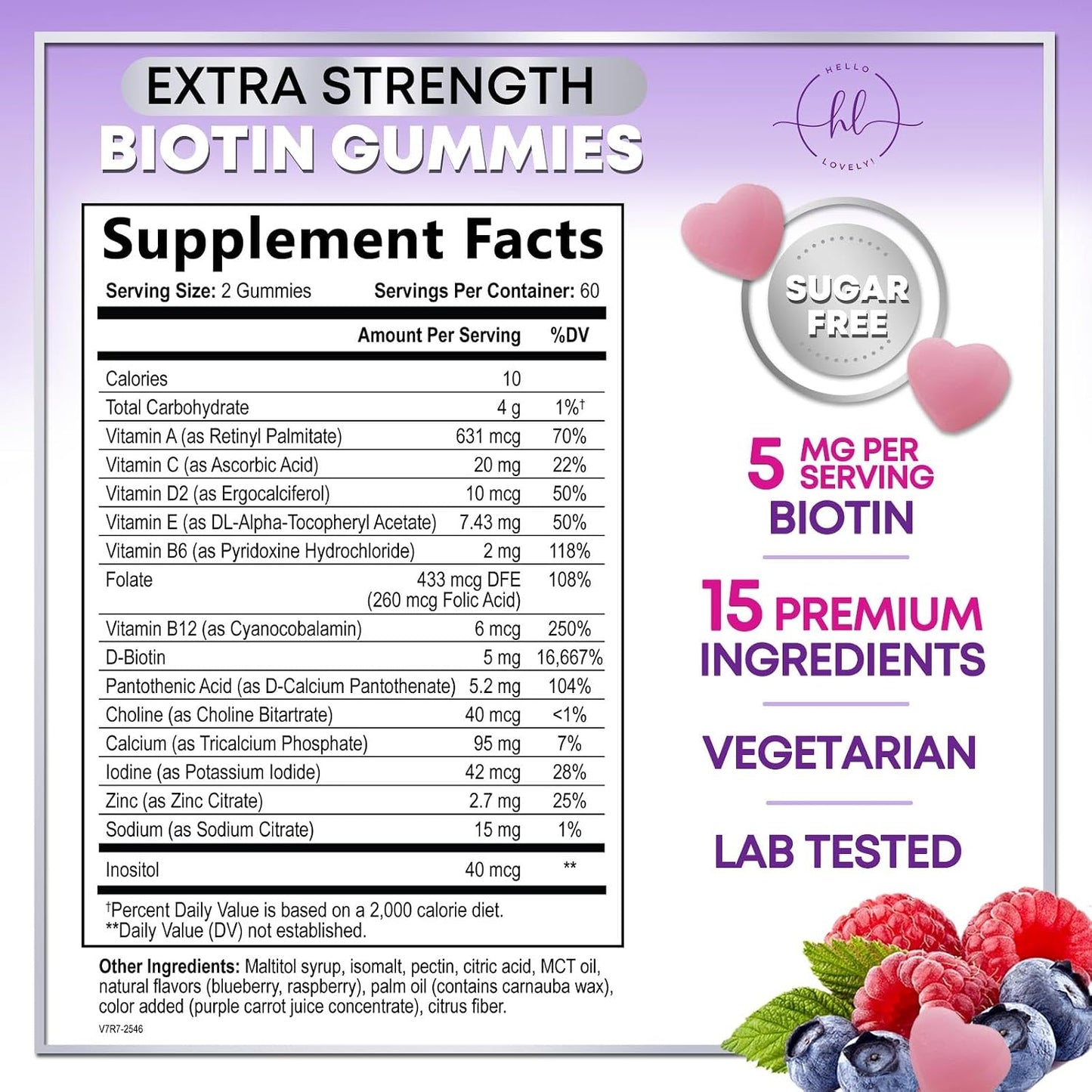 Hello Lovely! Hair Vitamins Gummies with Biotin 5000 mcg - Hair, Skin and Nails Support - 120 Gummies - görsel 2