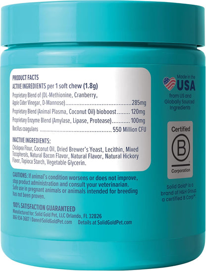 Solid Gold Dog Pee Grass Repair Chews - Dog Urine Neutralizer for Lawn w/Urinary Tract, Kidney, Bladder & pH Support to Reduce Grass Pee Spots & Burn - Pet Urine Neutralizer Treats - Bacon - 120ct